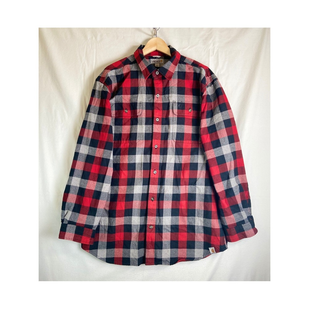 Carhartt Original Plaid Flannel Shirt XL Red Black Gray Button Front Workwear